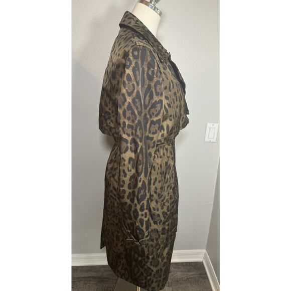 Jane Post Womens Long Leopard Print Belted Trench Coat Jacket Brown Size Small - Picture 5 of 16